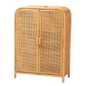 bali & pari Curacao Modern Bohemian Light Honey Rattan 2-Door Storage Cabinet Baxton Studio restaurant furniture, hotel furniture, commercial furniture, wholesale living room furniture, wholesale storage cabinet, classic storage cabinet
